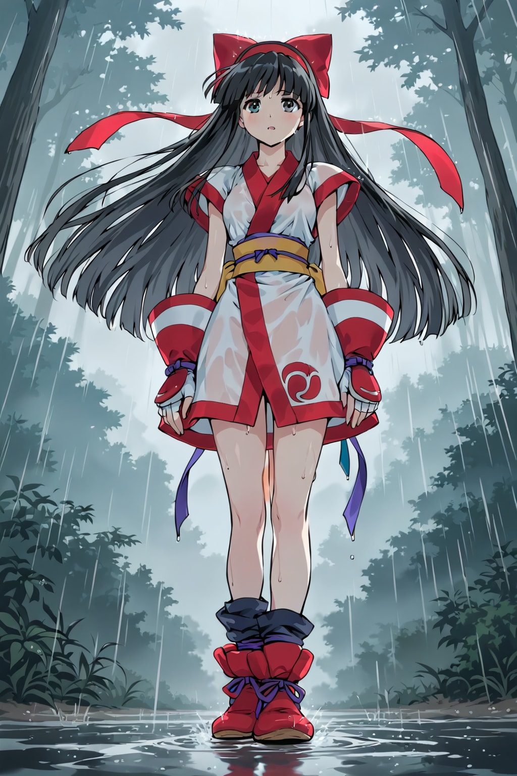 (失敗)結局雨中を歩くナコルル(お化けに雨よけの予定だった)