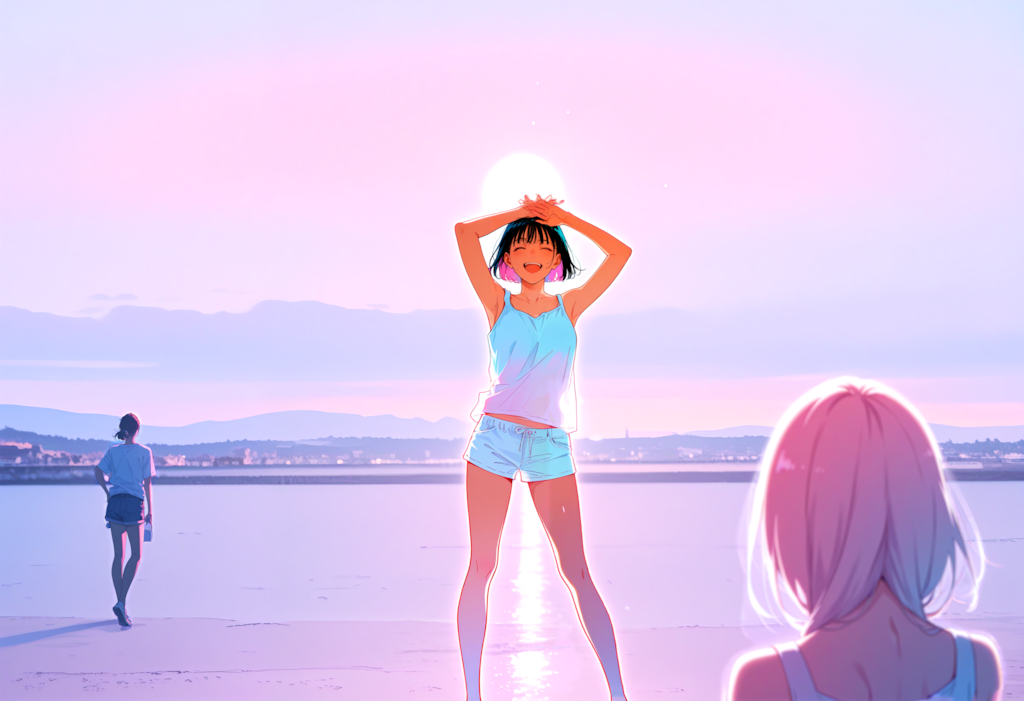 腕を前から上にあげて 大きく背伸びの運動 はい！ １、２、３、４、５、６