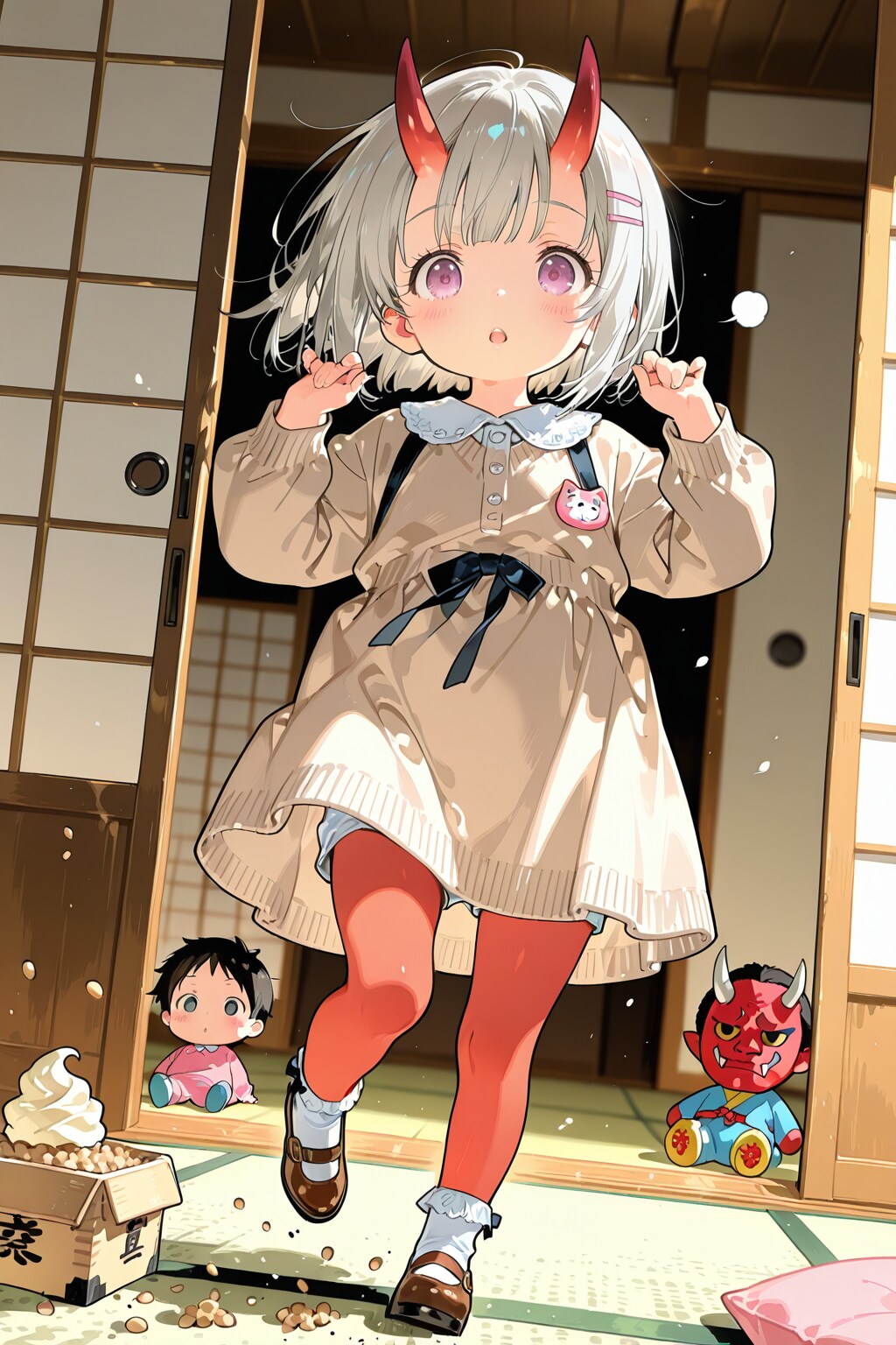 豆が空を渡る、その前で