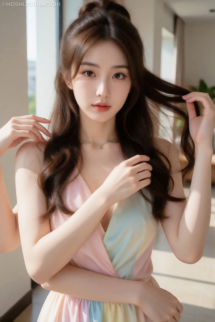 窓辺に佇む四臂のミューズ｜パステルドレスを纏う神秘的で可憐な多腕の美少女