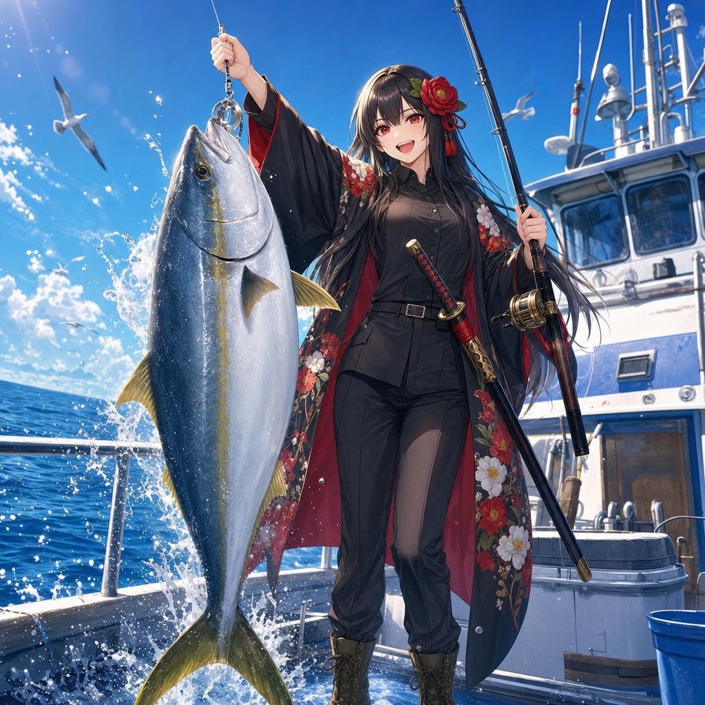 ブリを釣り上げるツバキ | の人気AIイラスト・グラビア