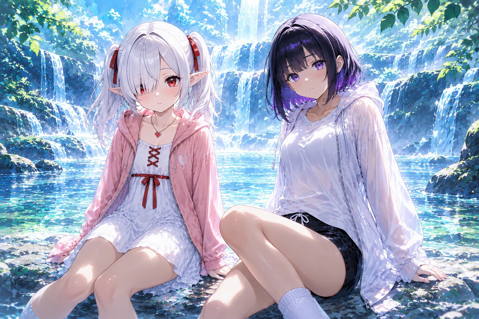 涼む二人