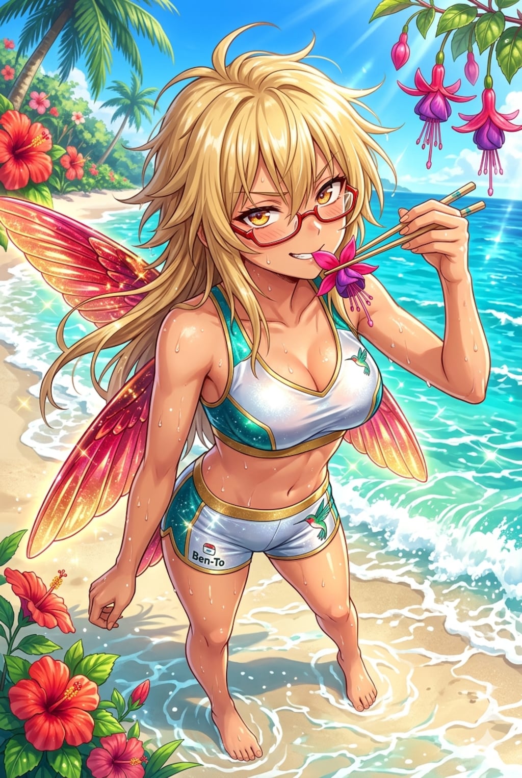 ハチドリ擬人化(著莪あやめに似ている)