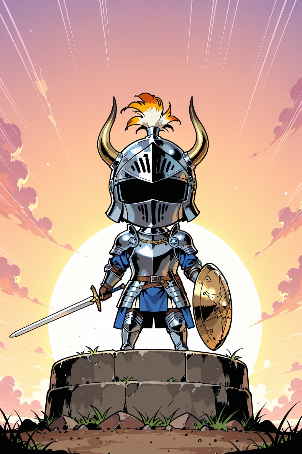 ちびキャラＫｎｉｇｈｔ（青鎧／前向き角　再挑戦） | の人気AIイラスト・グラビア