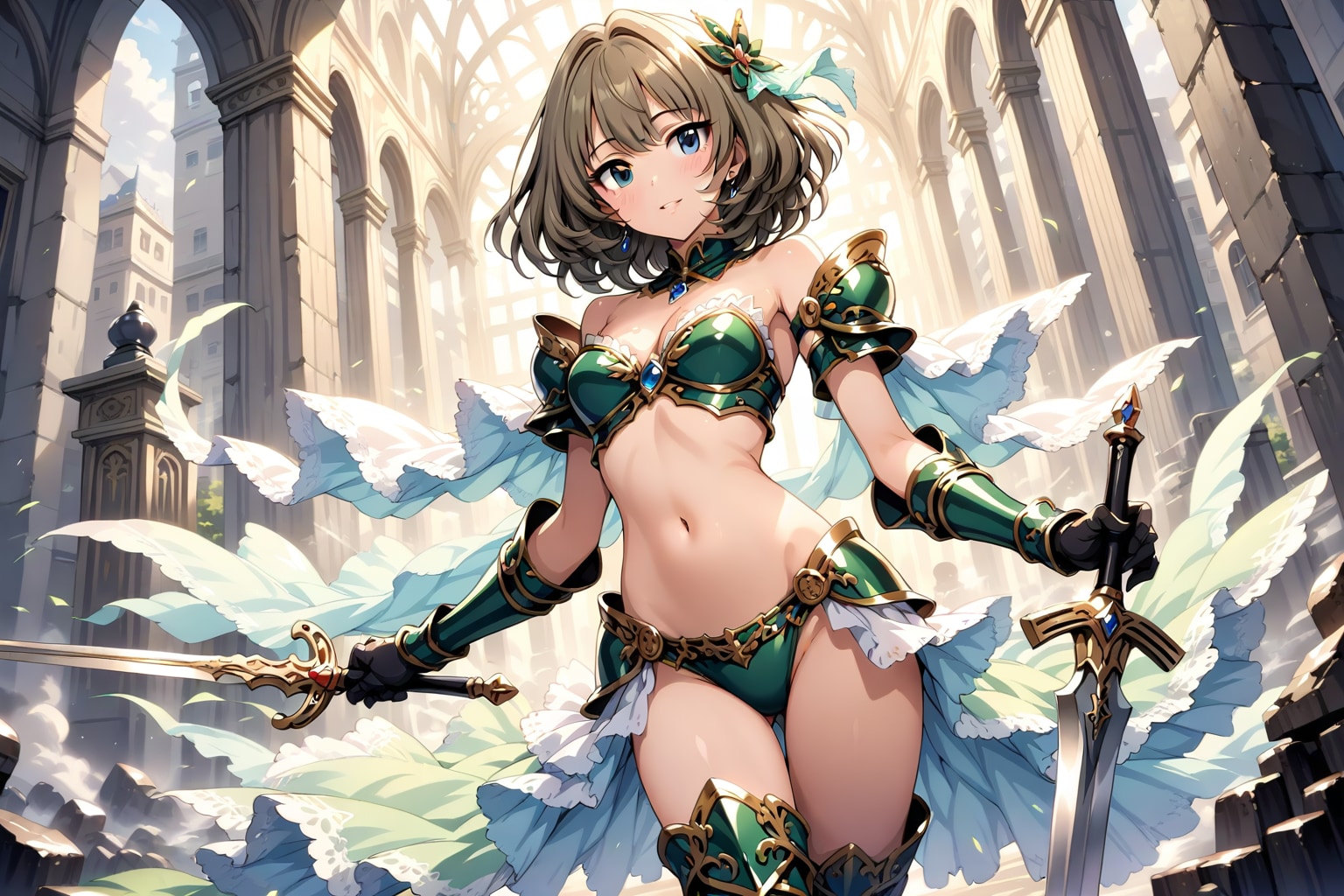 ビキニアーマーを着て双剣を持つ高垣楓