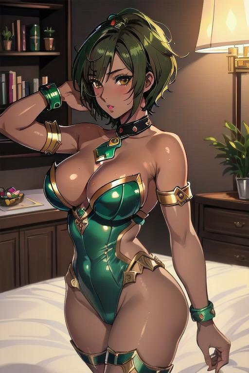 褐色ショート緑髪美女イラスト集