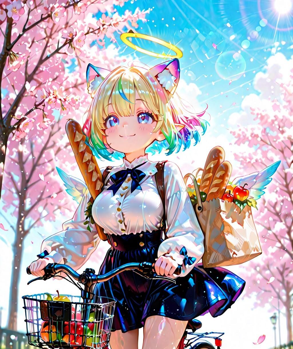 12枚）自転車で買い物をする天使さん
