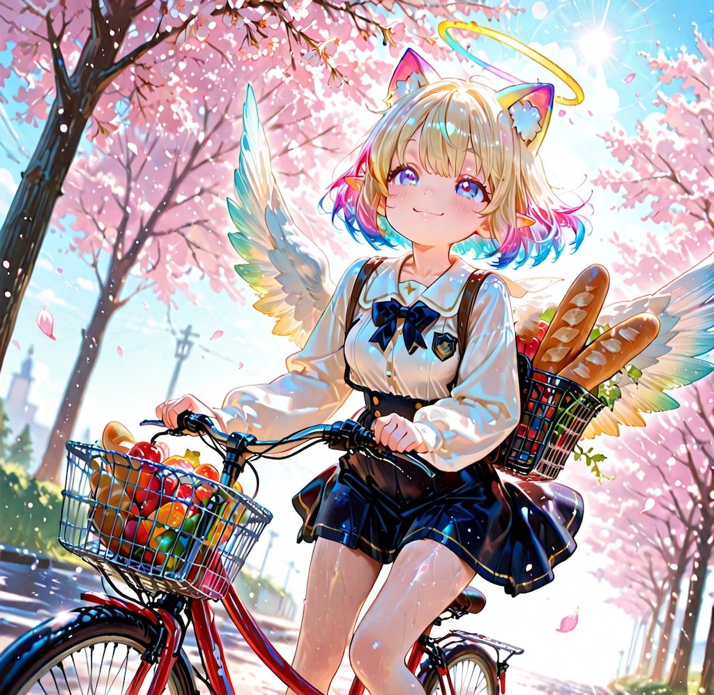 12枚）自転車で買い物をする天使さん