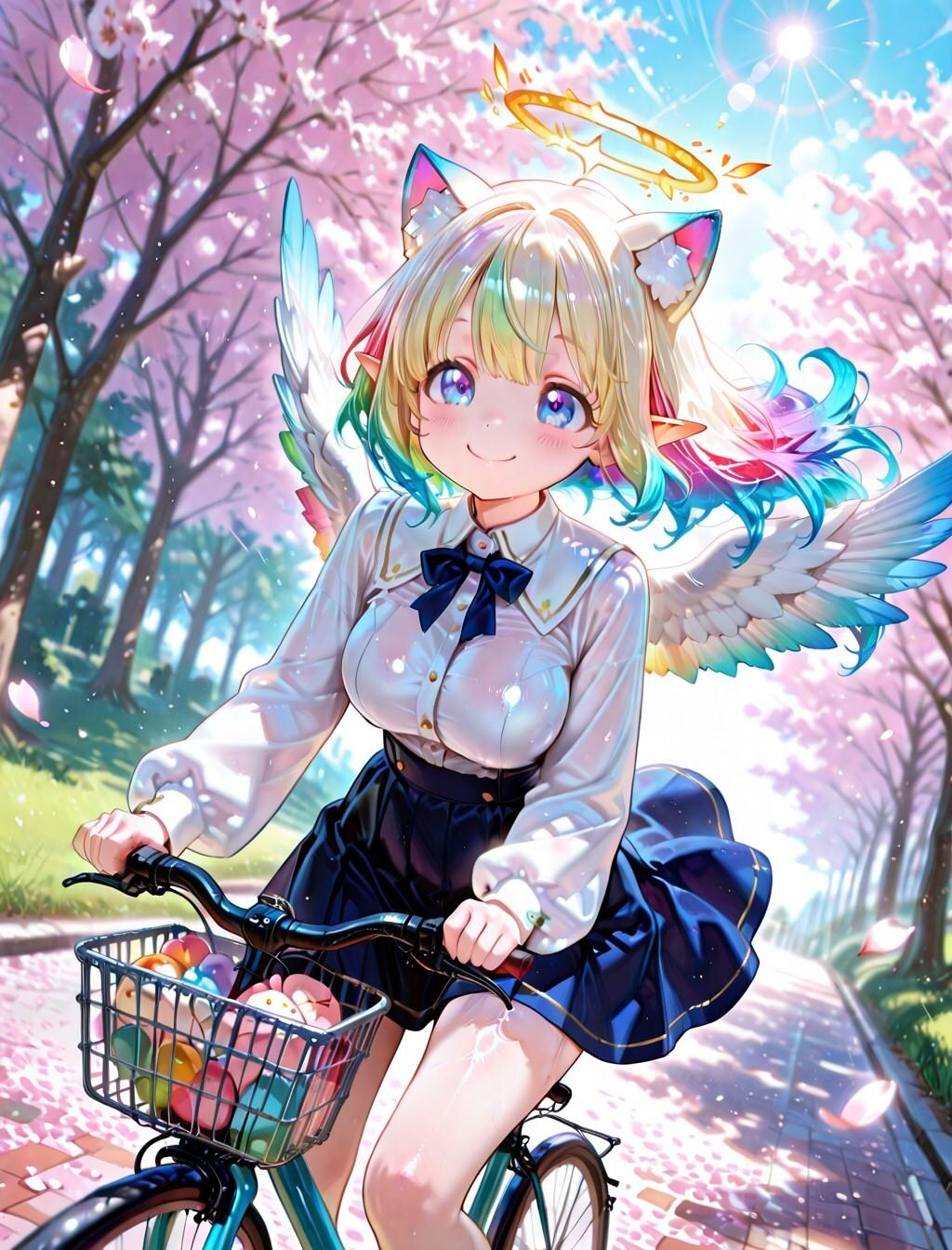 12枚）自転車で買い物をする天使さん