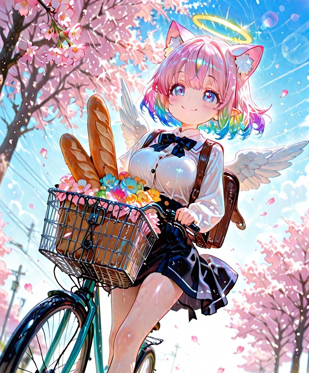 12枚）自転車で買い物をする天使さん