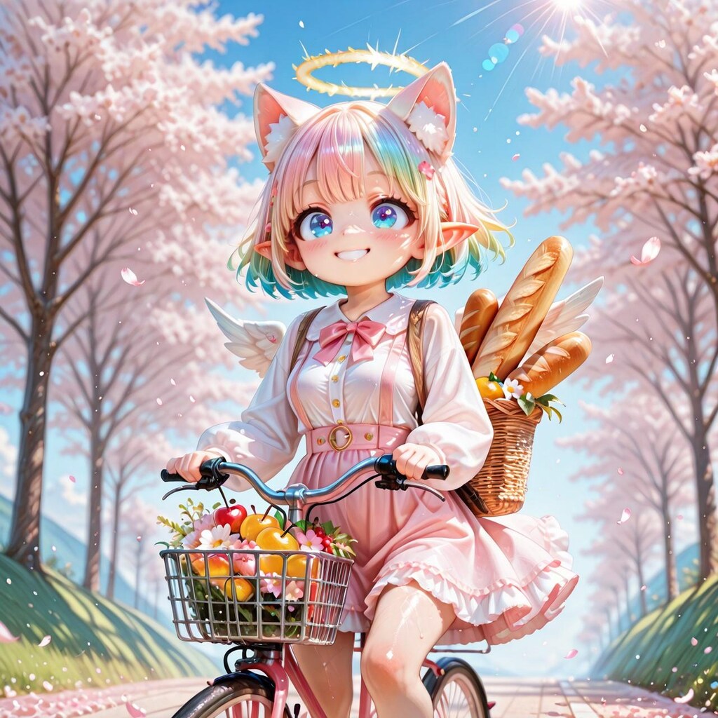 12枚）自転車で買い物をする天使さん