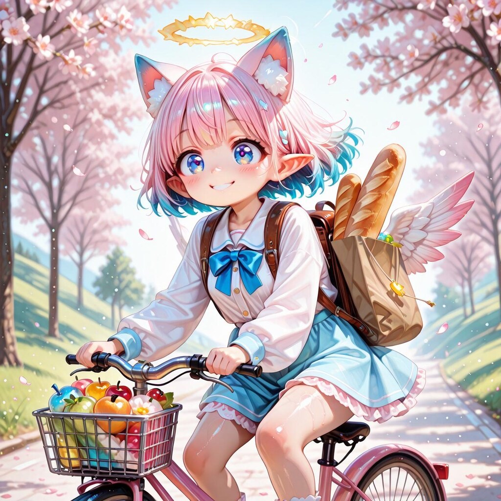 12枚）自転車で買い物をする天使さん