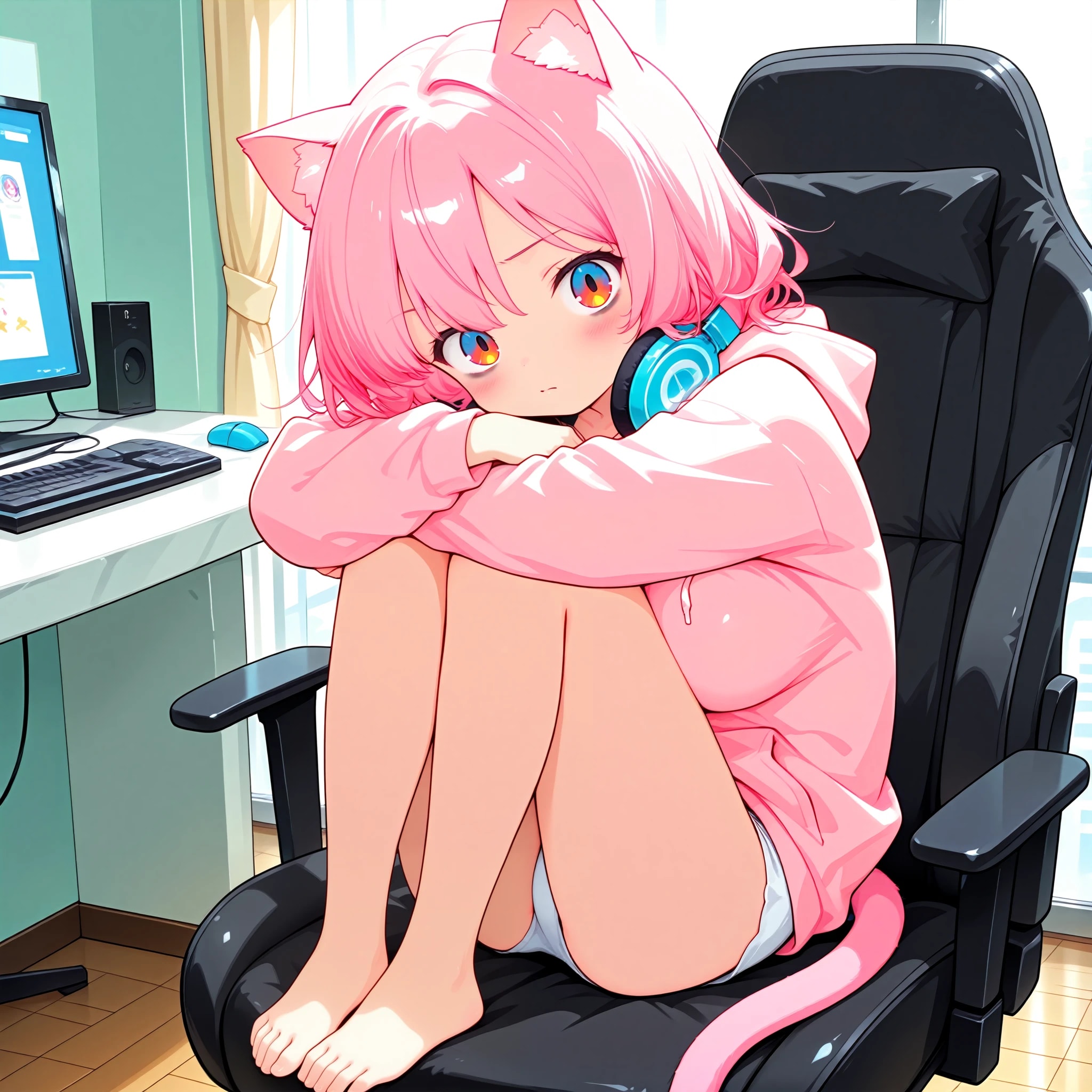 ゲーム三昧で徹夜明け　猫耳さん