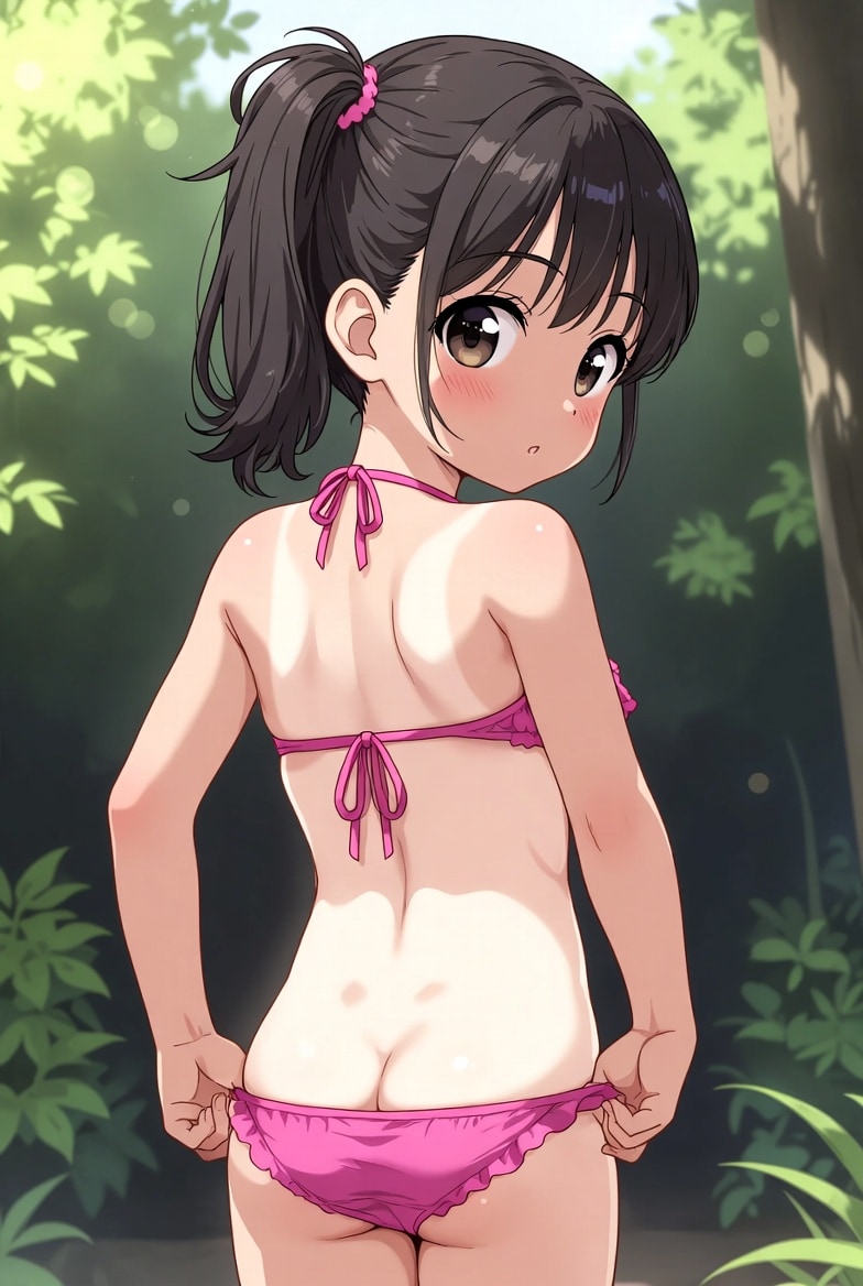 半ケツ水着少女