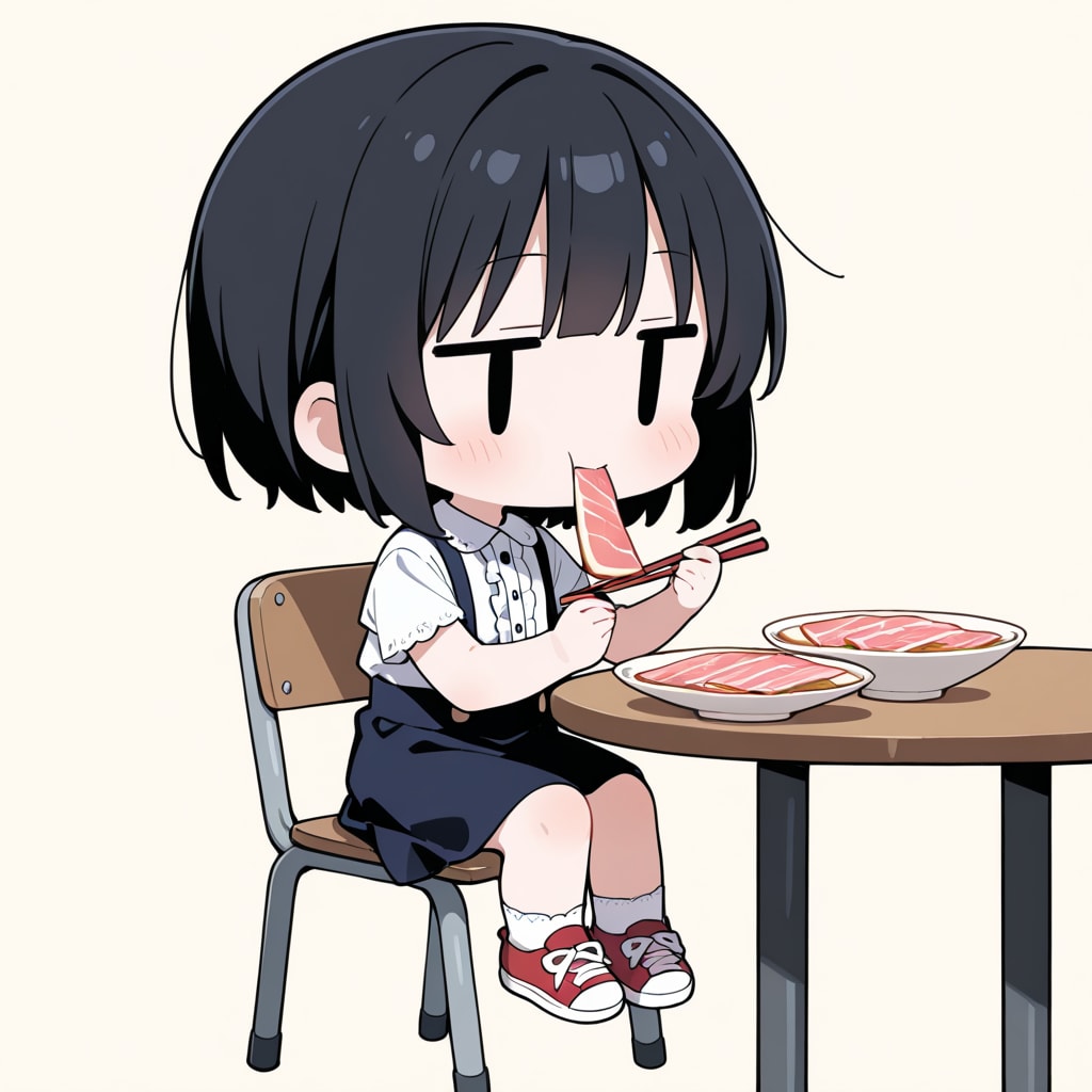 サーモンのお刺身を食べる