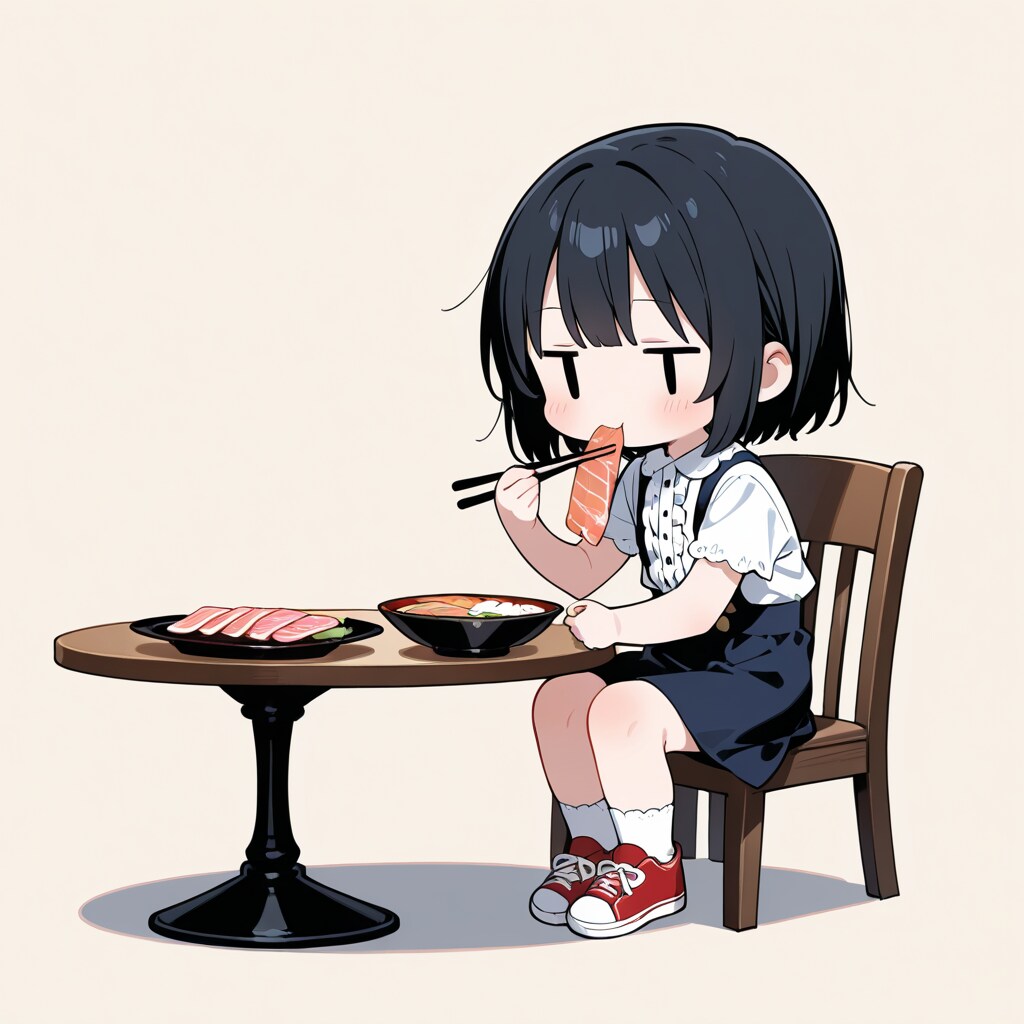 サーモンのお刺身を食べる