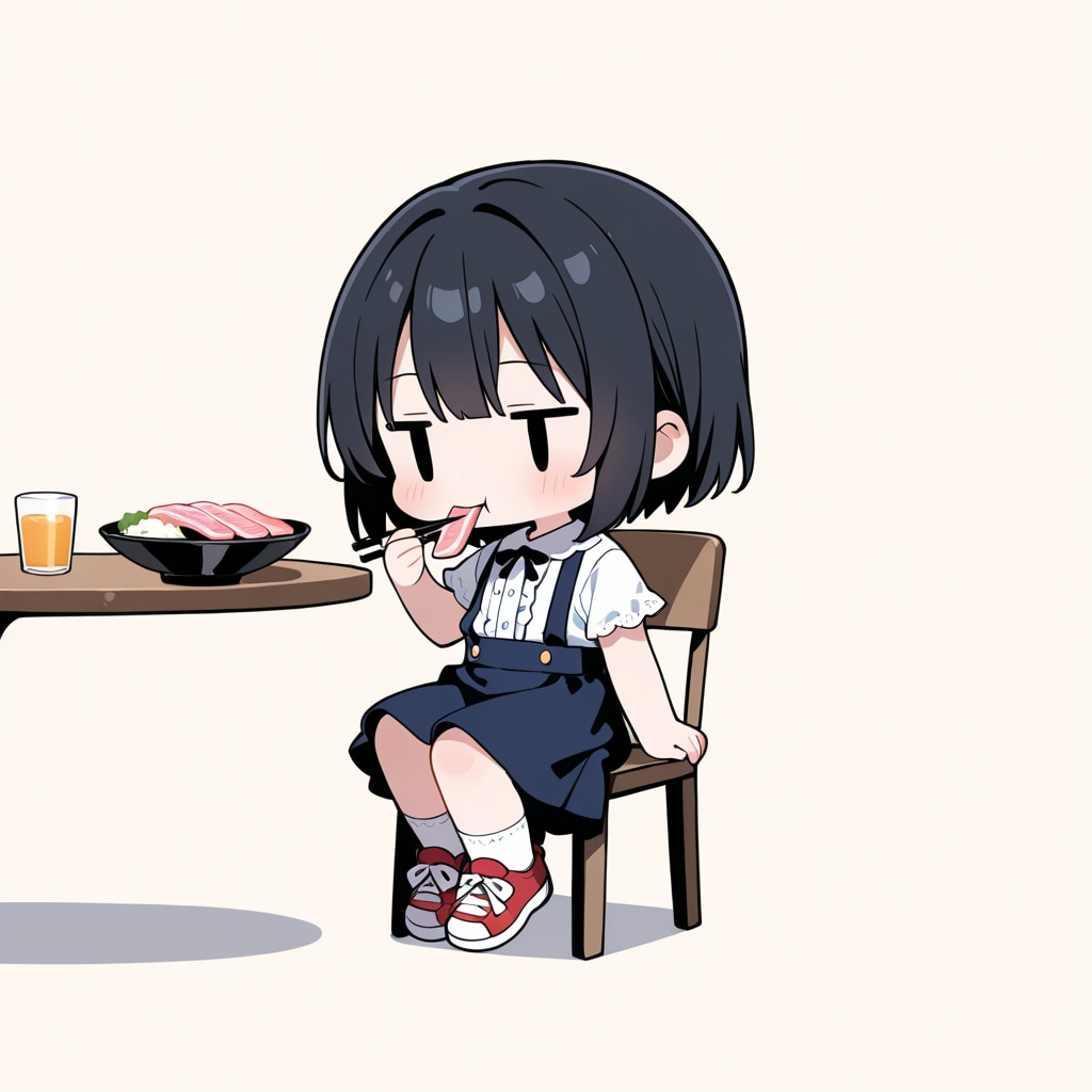 サーモンのお刺身を食べる