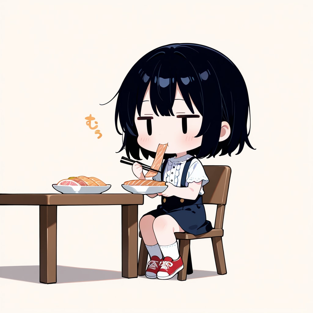 サーモンのお刺身を食べる
