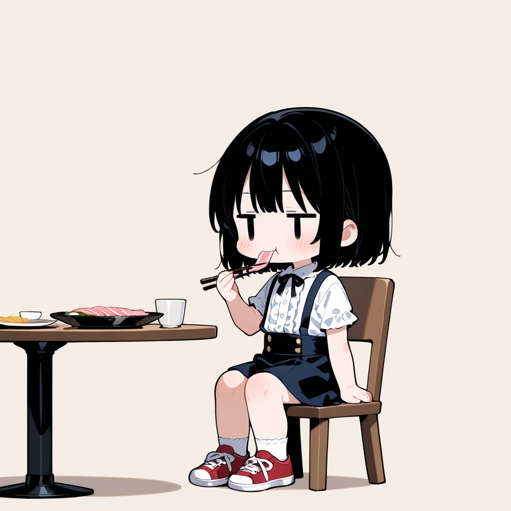 サーモンのお刺身を食べる