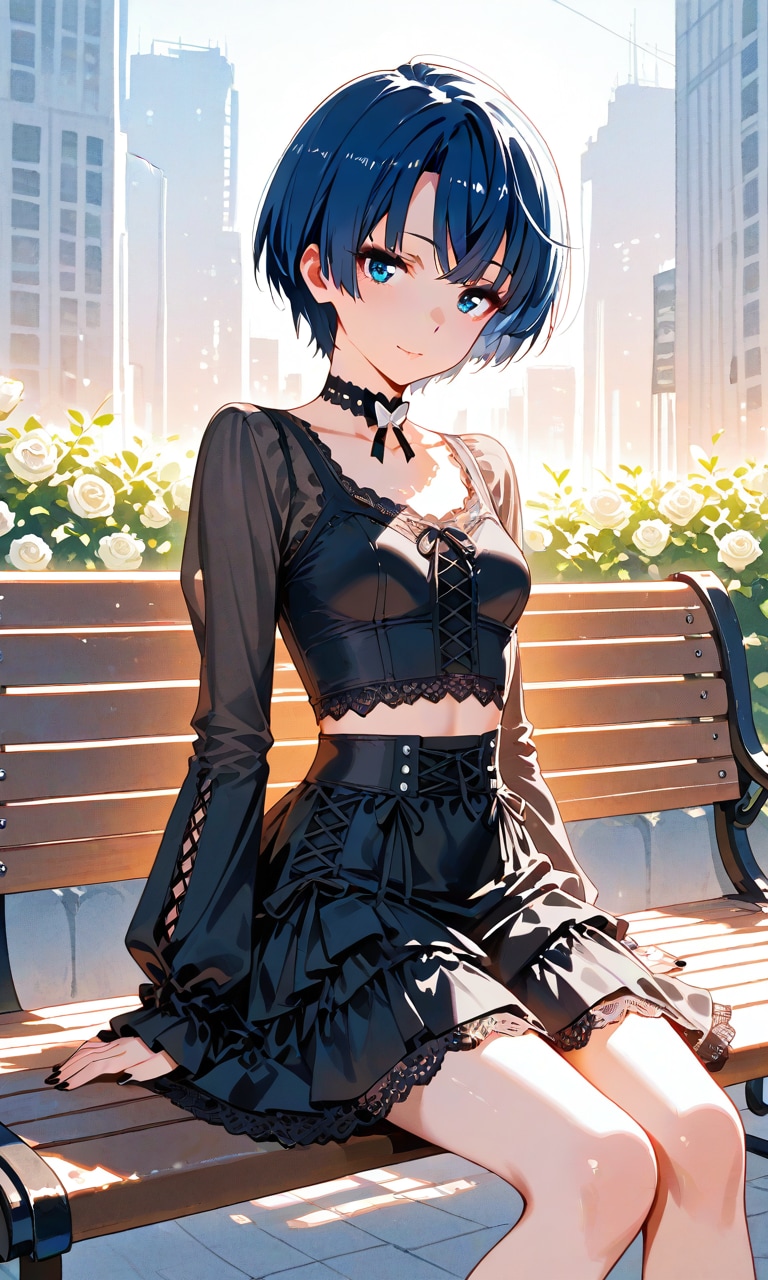 ベンチのゴスロリ柑菜ちゃん | の人気AIイラスト・グラビア