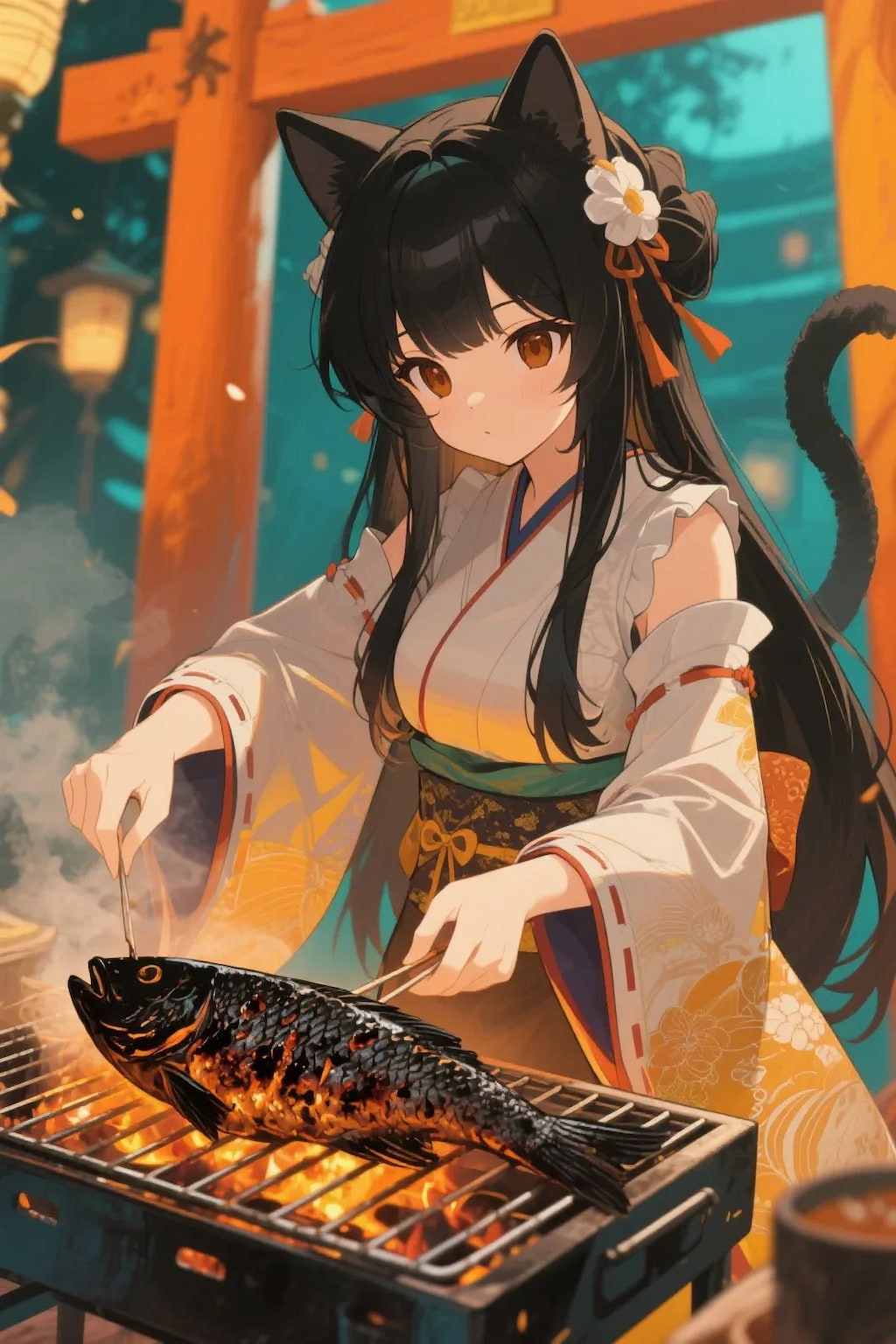 おさかにゃを焼くさくらちゃん