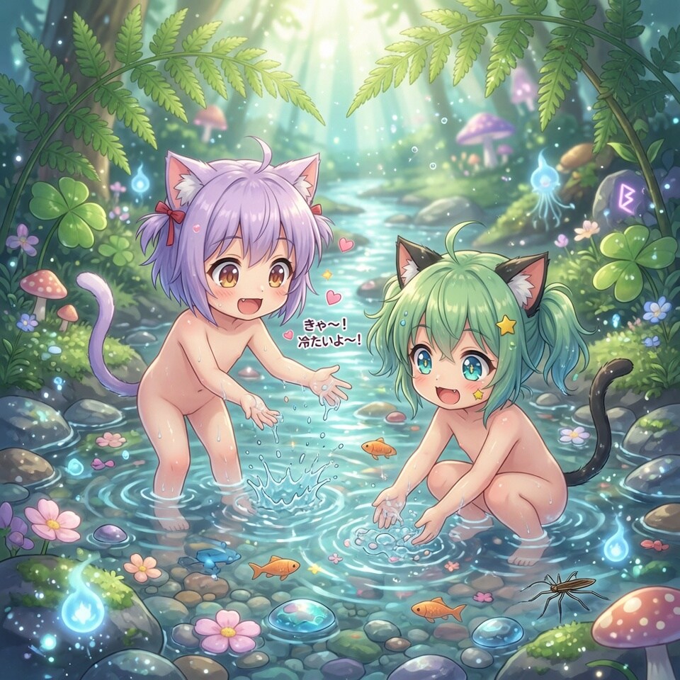 猫耳ちゃん水遊び💦