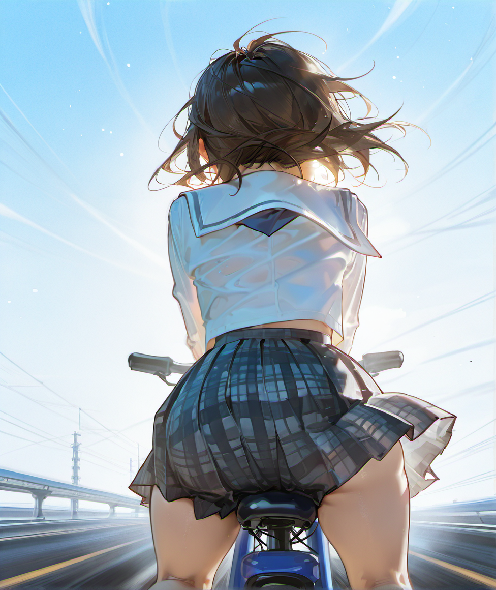 制服でのる自転車