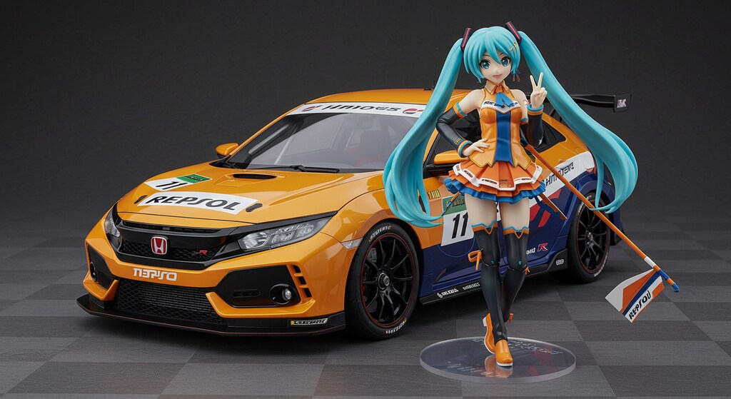 レプソルシビックタイプRレーシングカーと初音ミク
