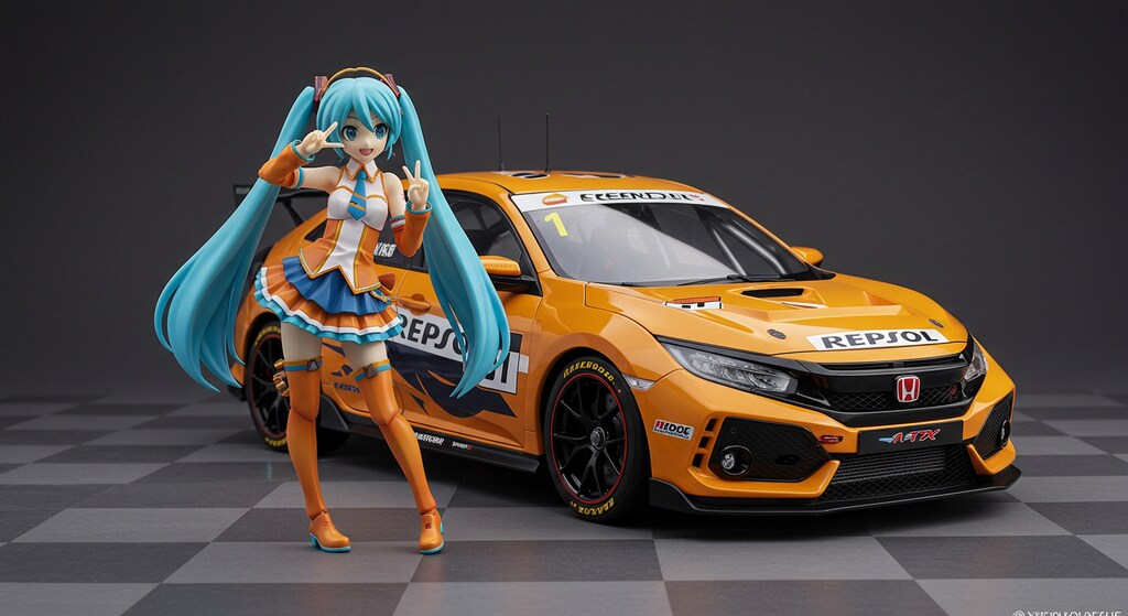 レプソルシビックタイプRレーシングカーと初音ミク