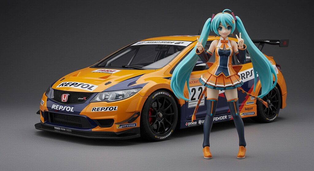 レプソルシビックタイプRレーシングカーと初音ミク
