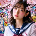 桜の少女とステンドグラス 2枚目