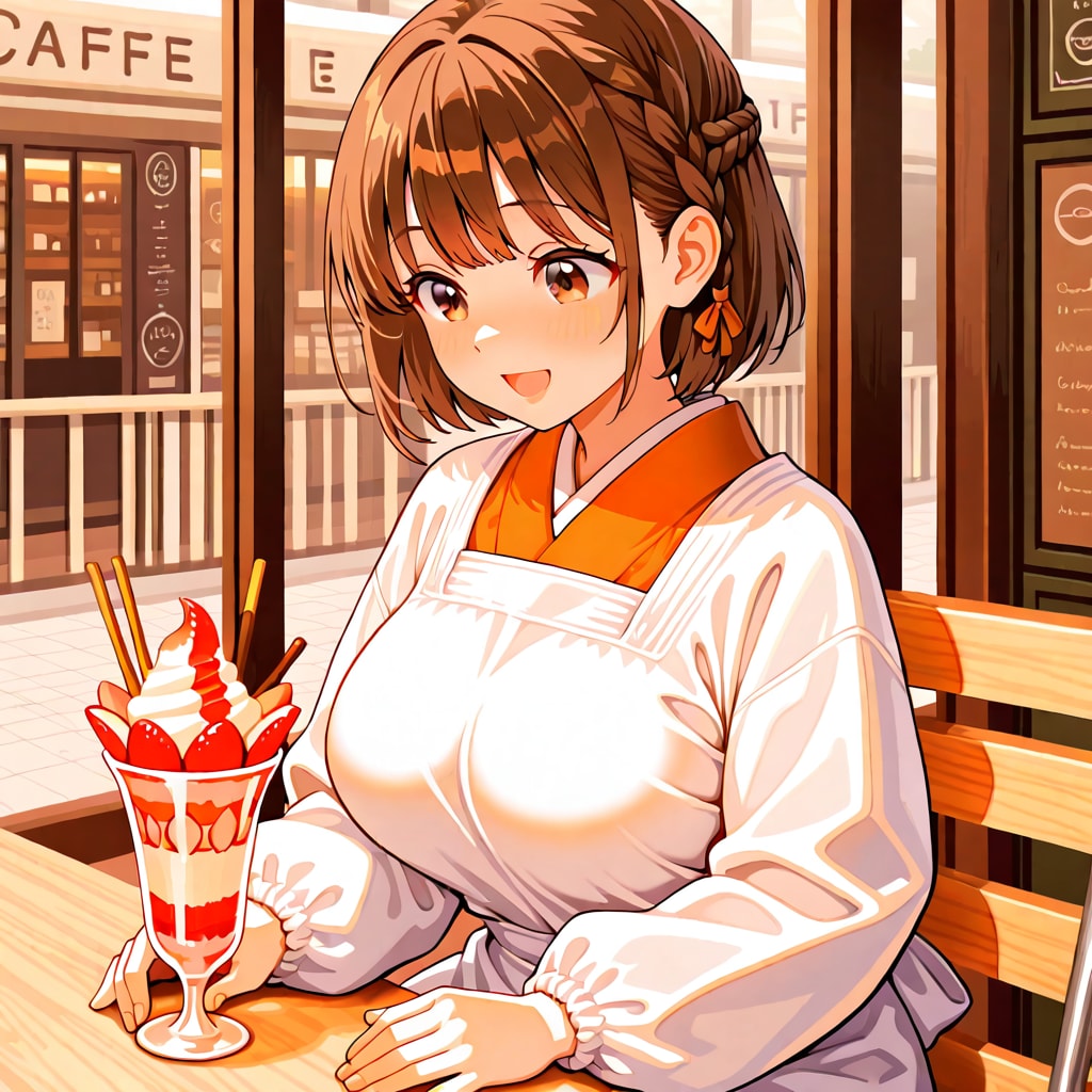 割烹着の女性　自分へのご褒美