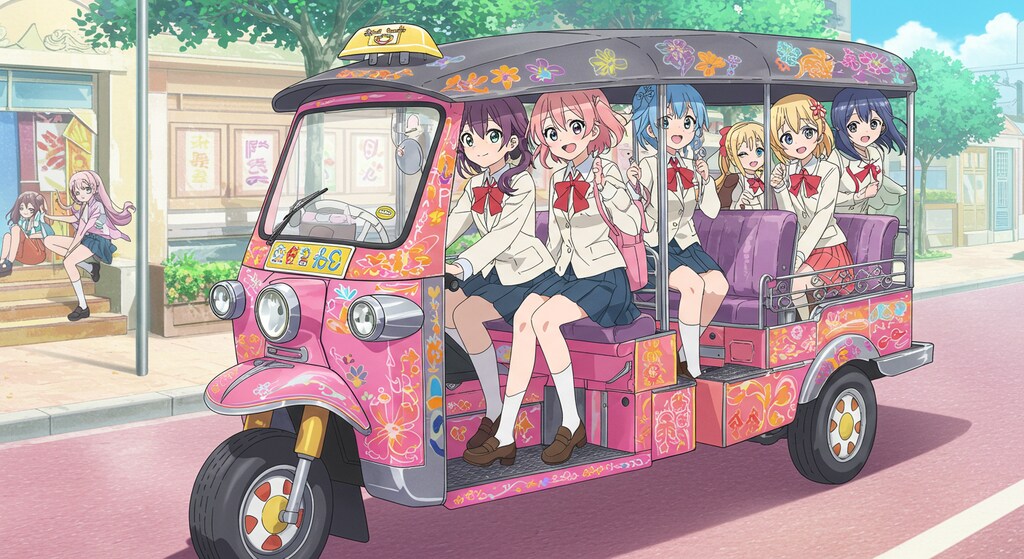 アニメキャラとトゥクトゥク