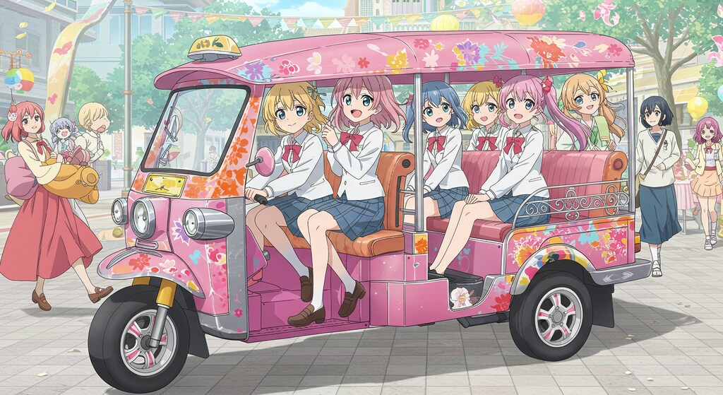 アニメキャラとトゥクトゥク