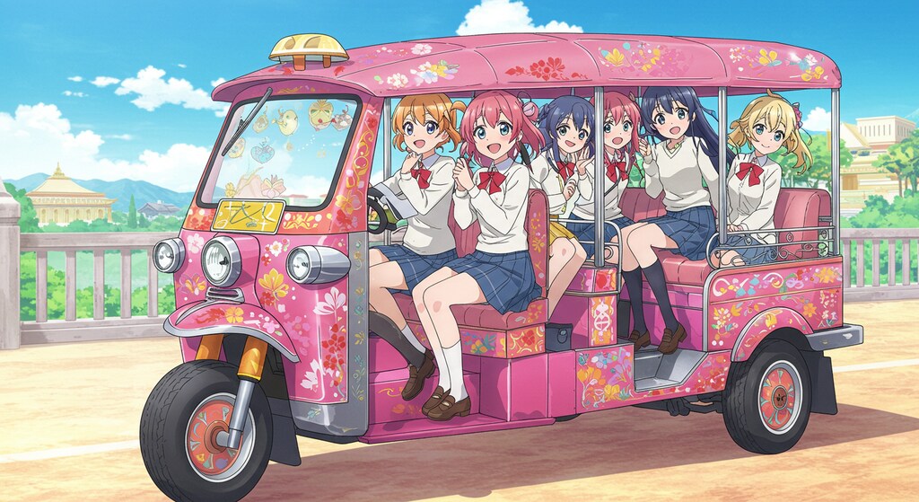 アニメキャラとトゥクトゥク