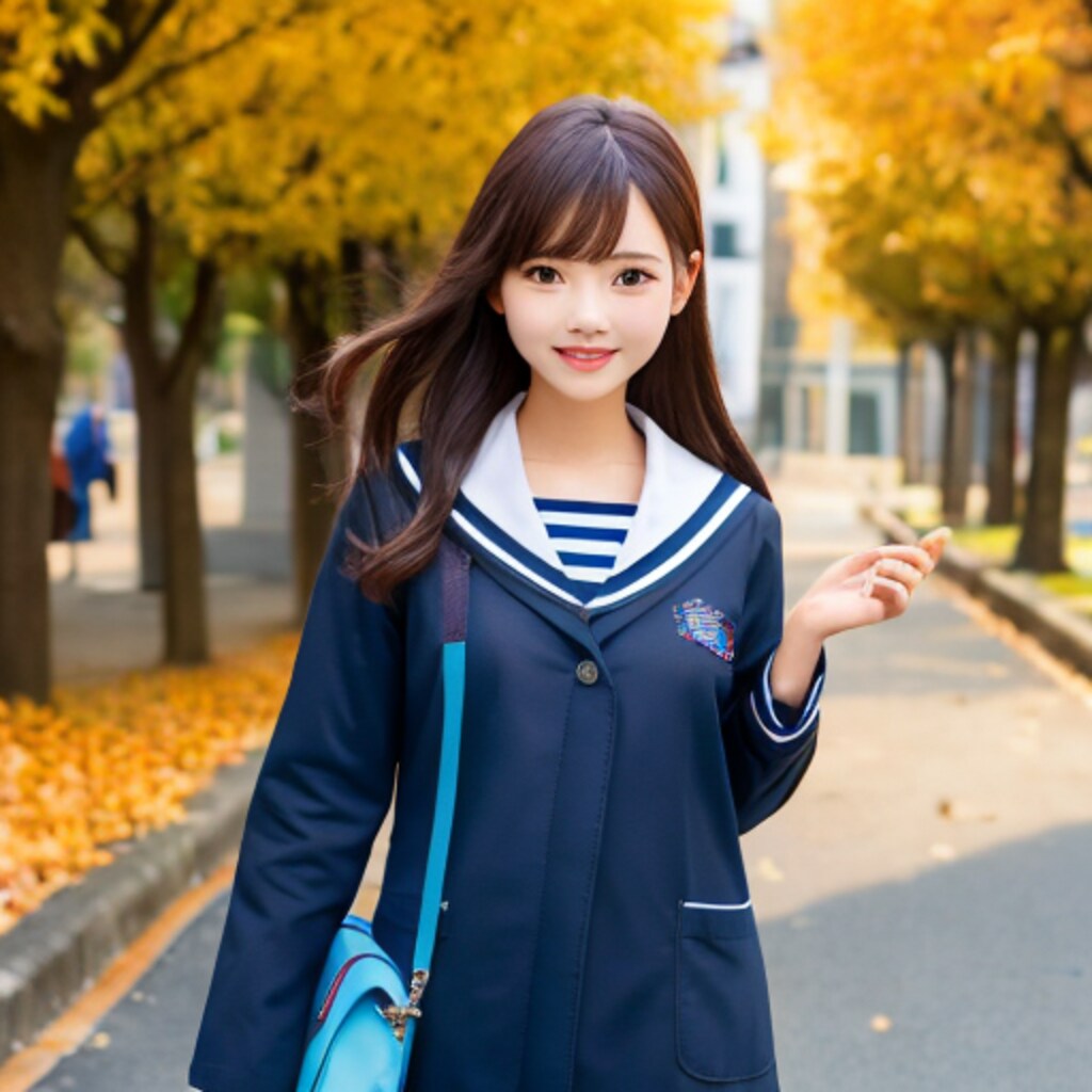 落ち葉散る通学路