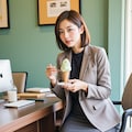 チョコミントアイスを食べて休憩しているOL 5枚目