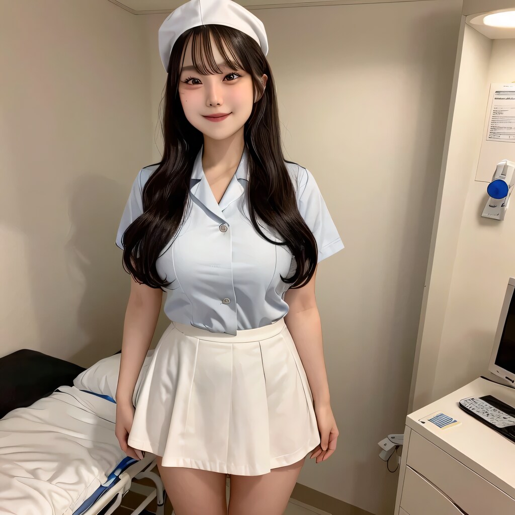 黒髪ロングで看護服の美女１６