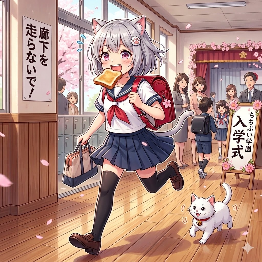 廊下をかける少女