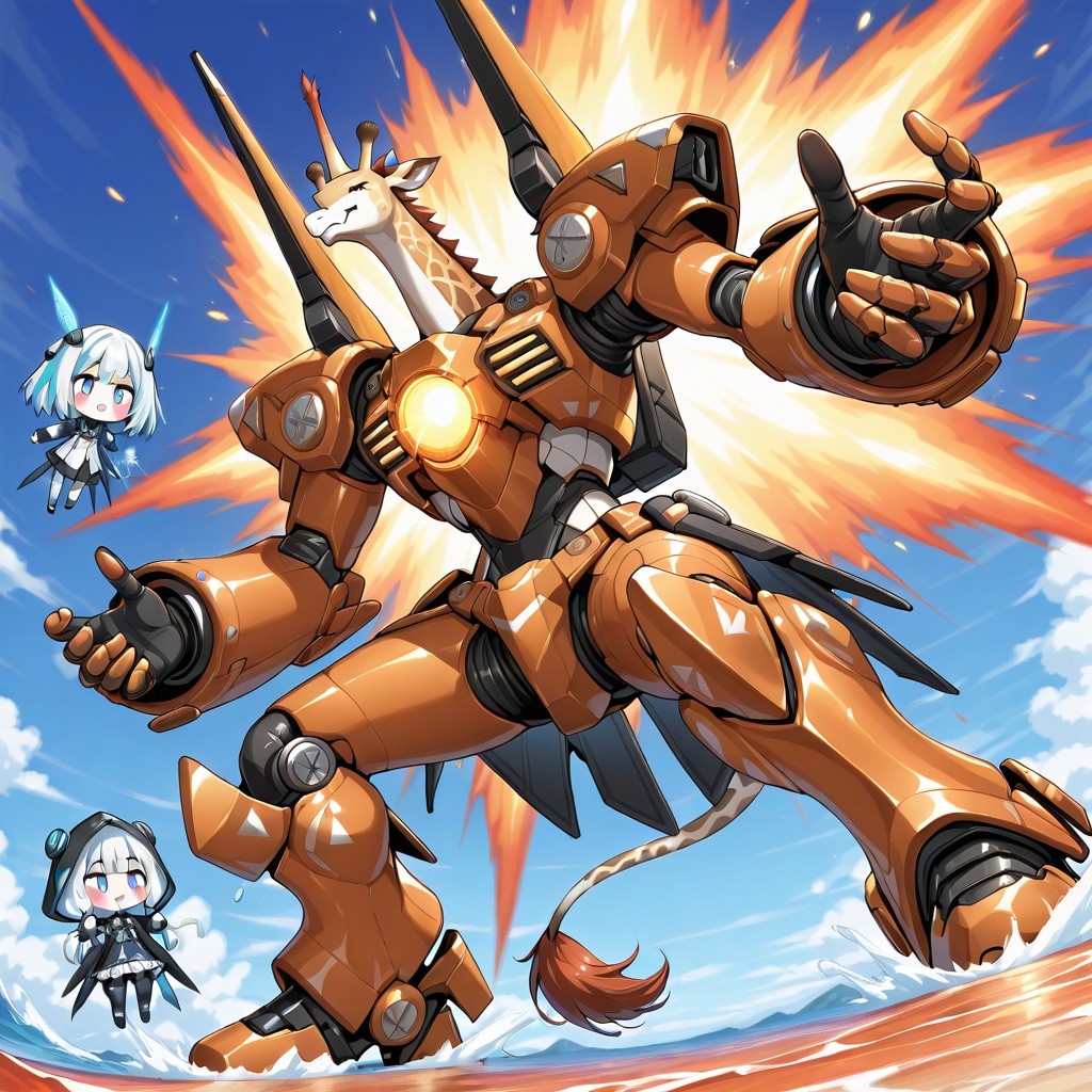 巨大キリンロボとアニマルフーディーちび子ちゃん