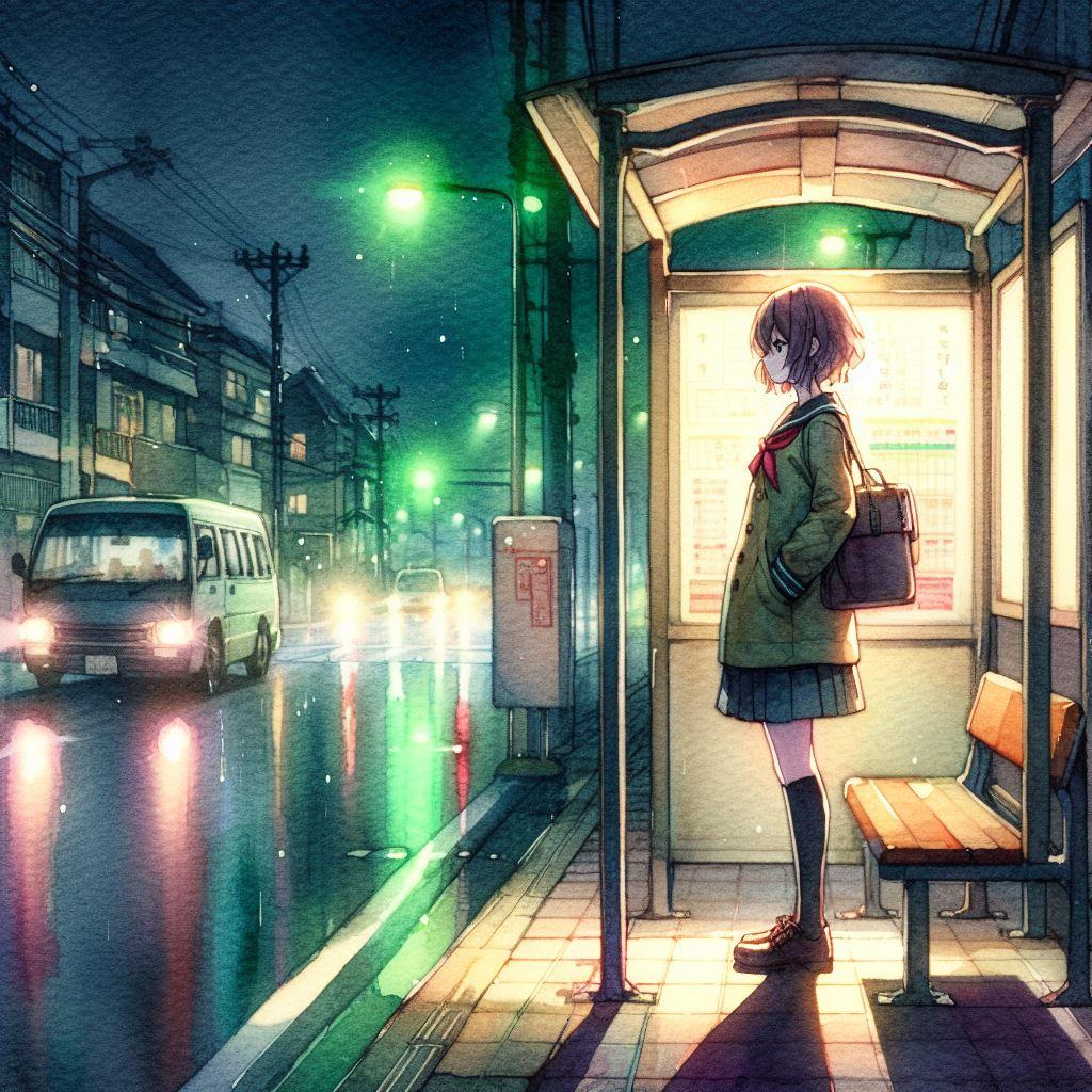夜のバス停