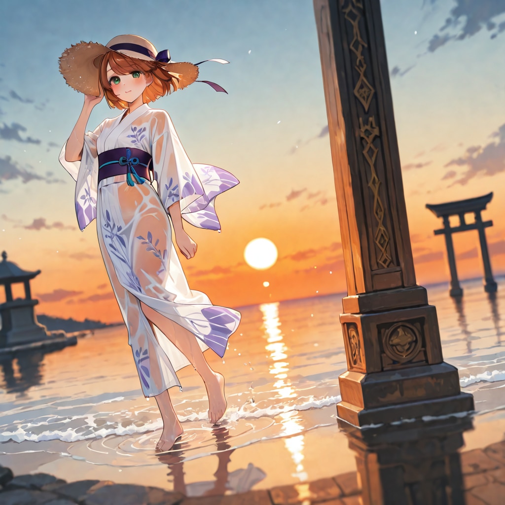 残照、波打ち際に消える恋心。 | の人気AIイラスト・グラビア