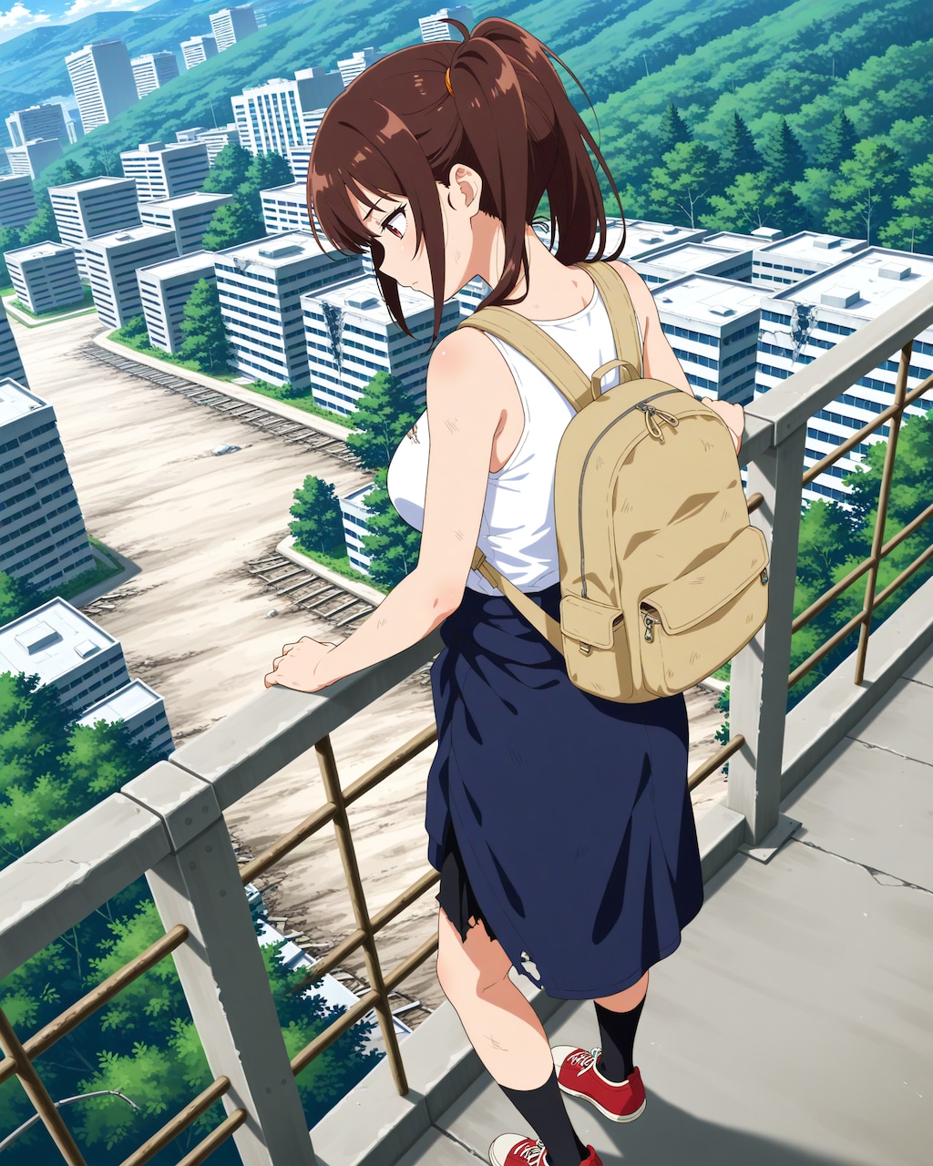 崩壊した都市を上から眺める