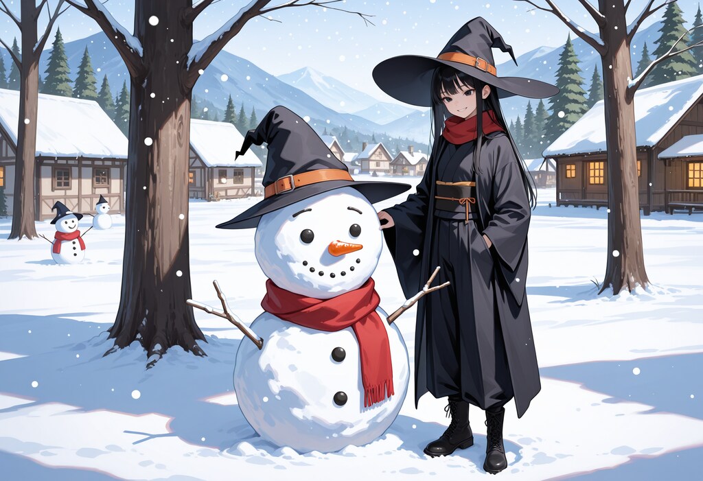 雪だるま魔女を作る魔女さん