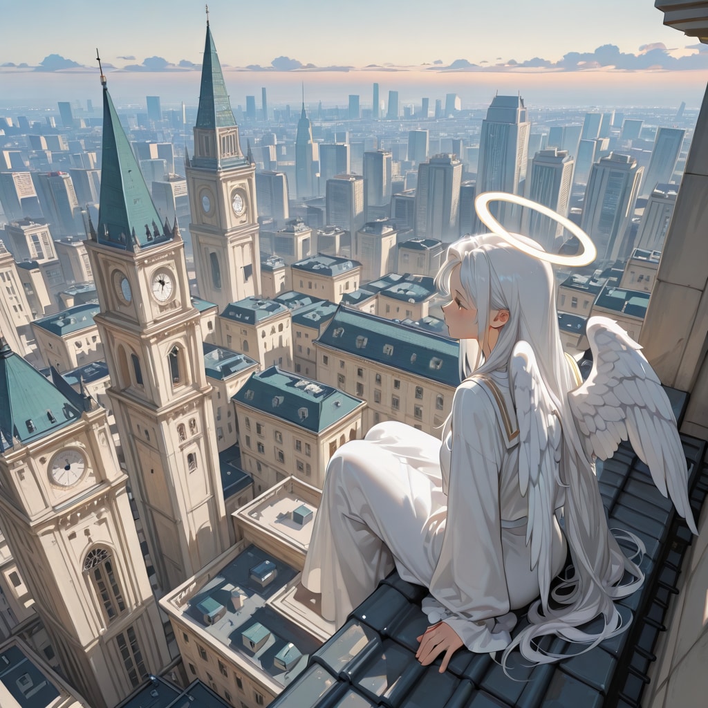 屋根上の天使 (エンジェル137) | の人気AIイラスト・グラビア