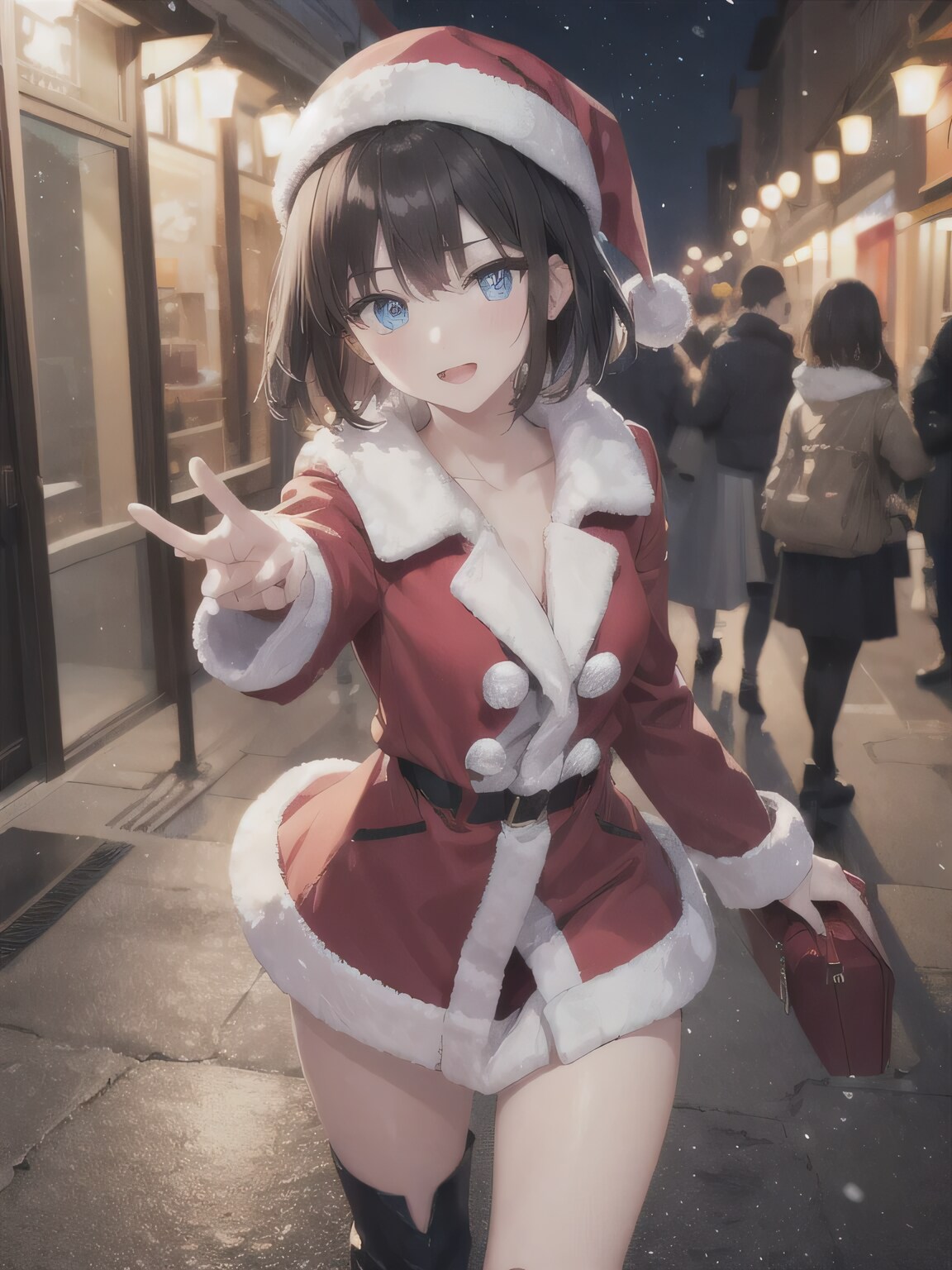茶髪ボブでサンタ衣装の少女３ | の人気AIイラスト・グラビア