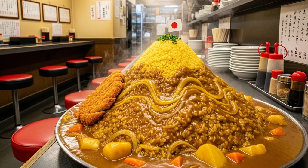 でか盛りカレーとホットケーキ