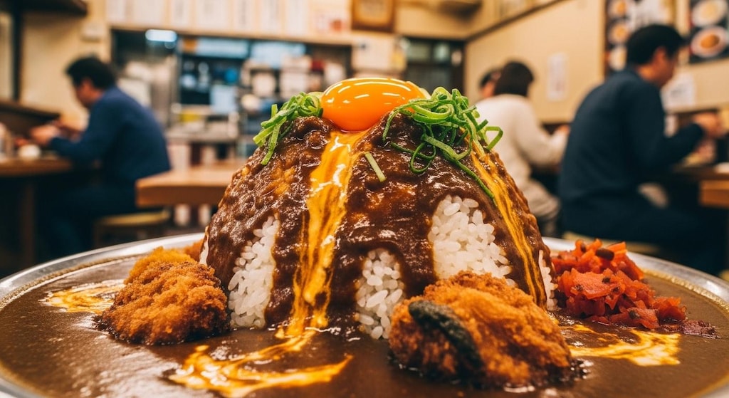 でか盛りカレーとホットケーキ