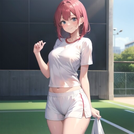 テニスウェア？赤髪さん