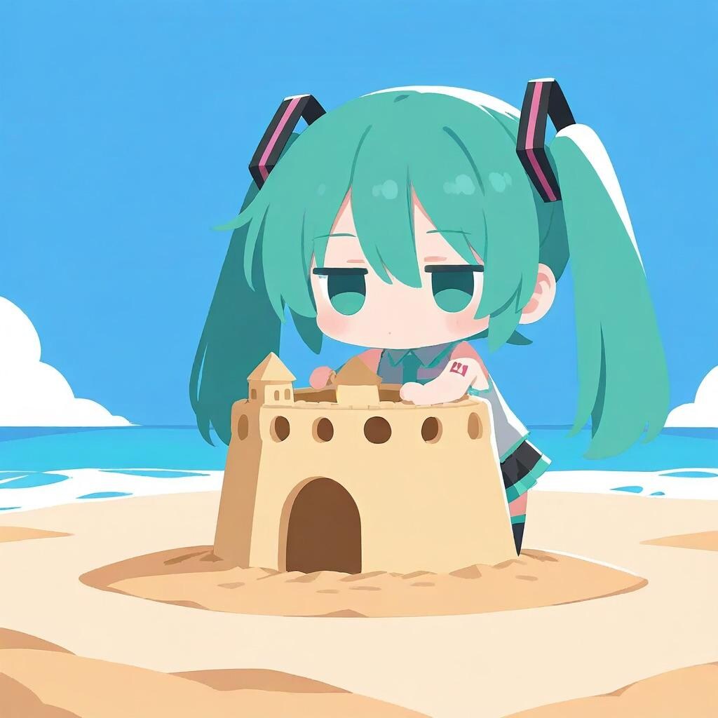 ちびミクさんと砂の城